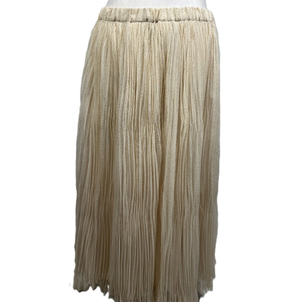 NWT H&M Tulle Cream & Gold Pleated Maxi Skirt Elastic Shimmer Waist Size Medium - Picture 5 of 9
